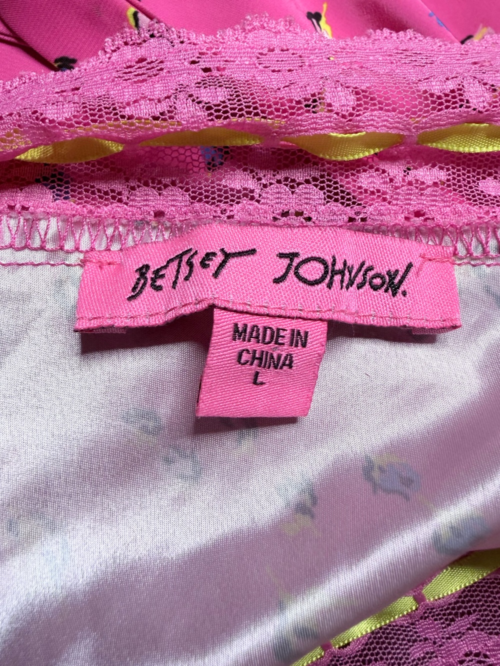 BETSEY JOHNSON | Pink Slip Dress with Delicate Lace Trim | Women’s Size L - Picture 6 of 6